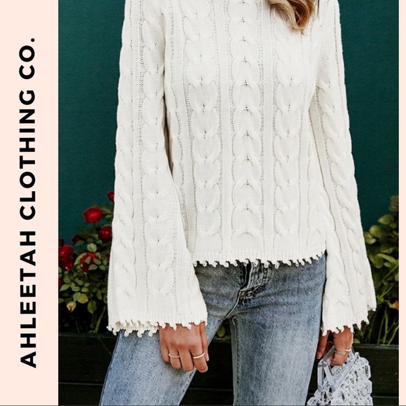 BELLA Cable Bell Sleeve Turtle Neck Sweater - Picture 2 of 6